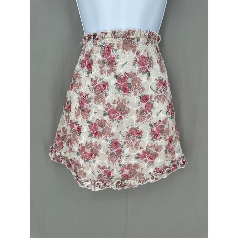 Angel Biba Skirt Womens Small Pink Floral Mini Cottagecore Coquette Ruffle